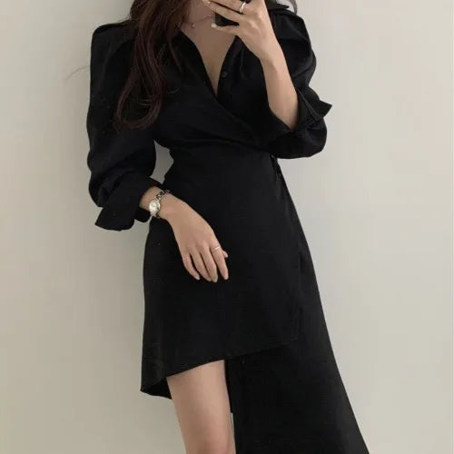 Vestido Camisero Asimétrico de Corte Ajustado