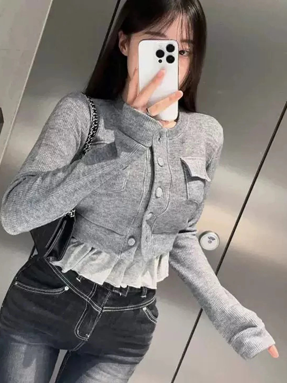Sexy Long Sleeve Knitted Sweater Women's Single Button Short Outerwear Top Dongda Gate New Korean Style Versatile Casual Wear