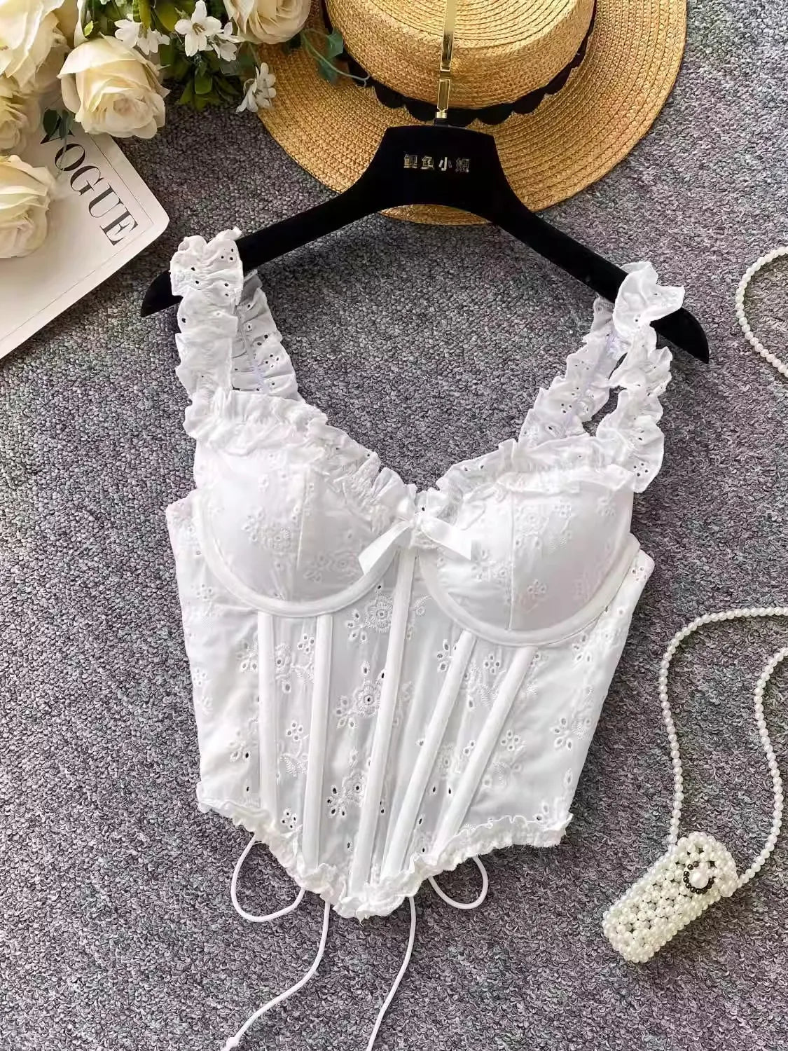 Sweet Heavy Embroidery Hollow out Strap Vest Women Summer Pure Desire Spicy Fibone Slimming Top Women's Faion Outfit