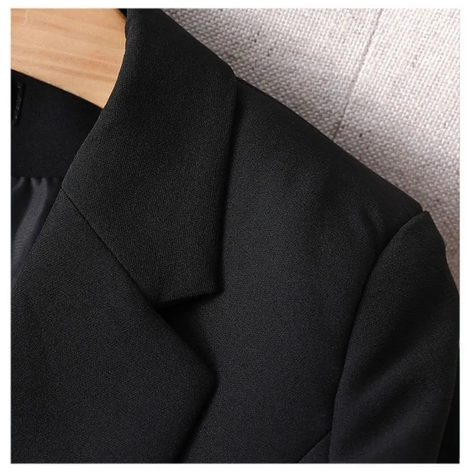 Women's Casual Long Sleeve Short Suit Jacket Korean Style Waist-Cinching Slim Fit Black And White Versatile Business Top