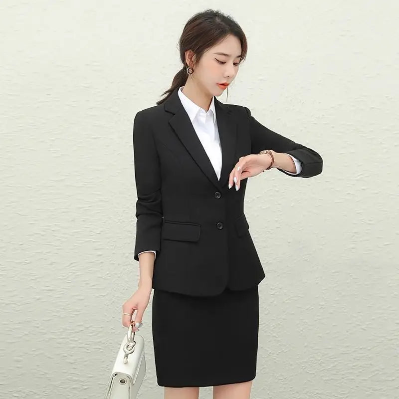 High-End Career Suit Set Women's  Work Interview Outfit Short Style Long Sleeve Black Professional Clothing for Students