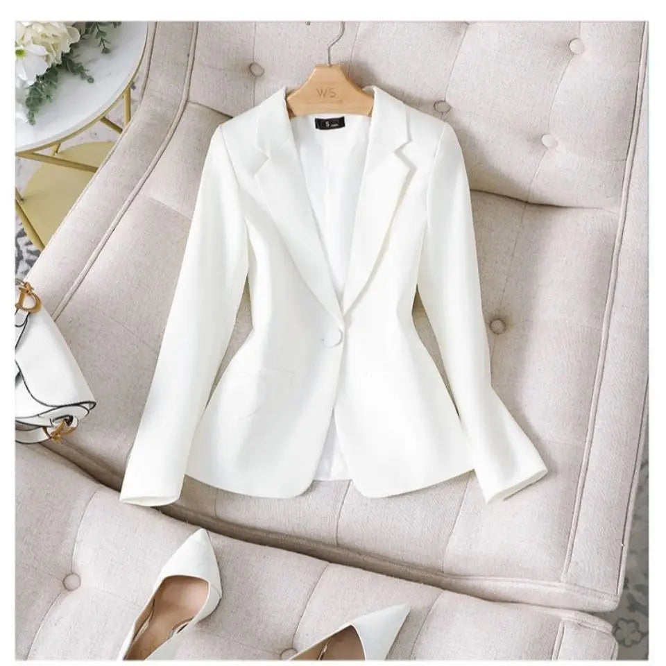 Women's Casual Long Sleeve Short Suit Jacket Korean Style Waist-Cinching Slim Fit Black And White Versatile Business Top